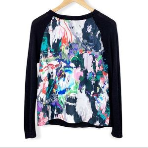 Topshop Mixed Media Black & Multicolor Abstract Print Angora Blend Sweater Top